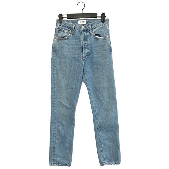 AGOLDE Riley High Rise Shiver Crop Jeans Women's Sz 24 Button Fly Light Wash - Picture 1 of 7